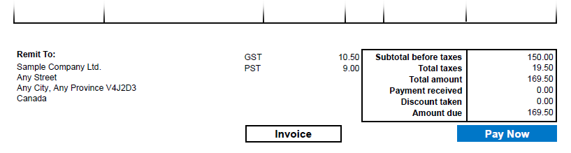 Image of invoice with Pay Now button.