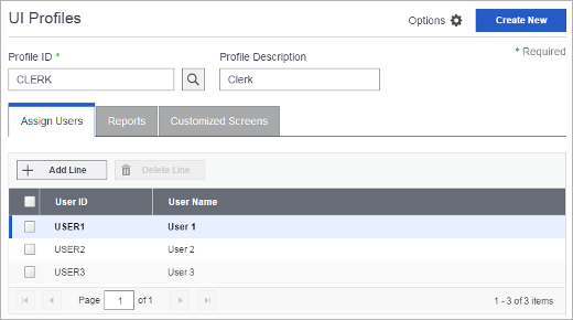 An image of the UI Profiles screen