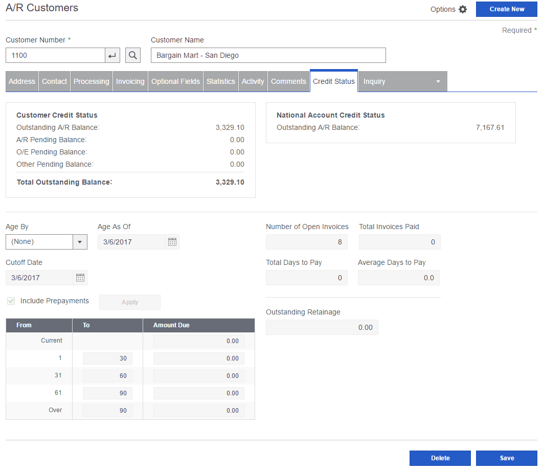 An image of the Credit Status tab