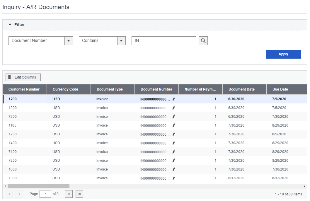 An image of the A/R Documents Inquiry screen