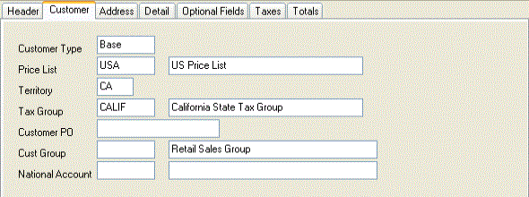 Image of Customer Detail tab.