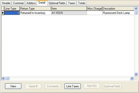 Image of Credit Note Detail tab.