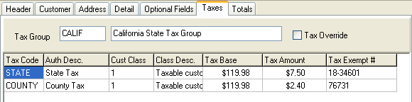 Image of Taxes tab.