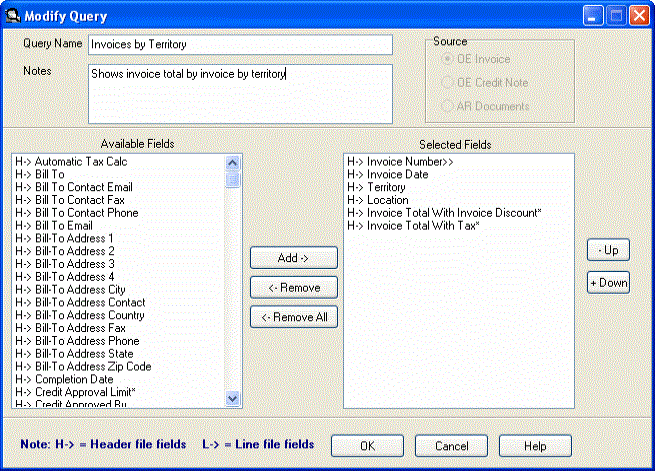 Image of Modify Query screen.