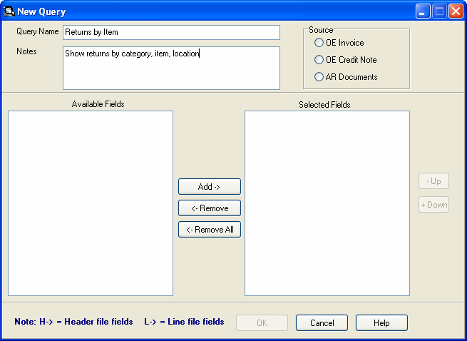 Image of New Query screen.