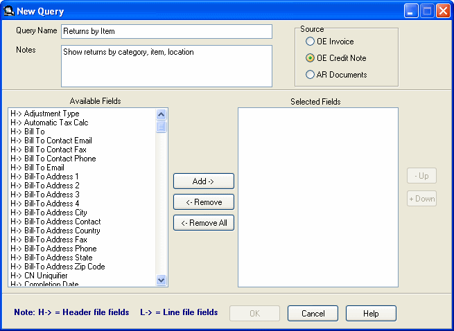 Image of New Query screen.