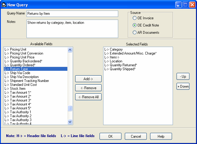 Image of New Query screen.