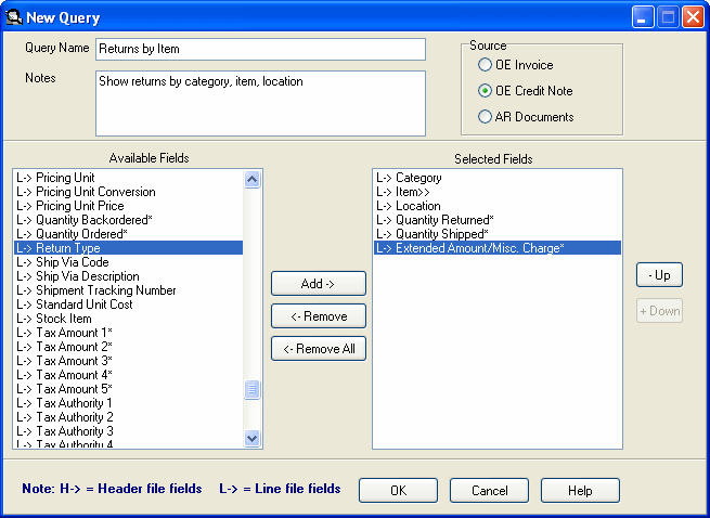 Image of New Query screen.