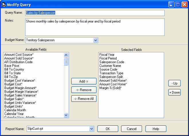 Image of Modify Query screen.