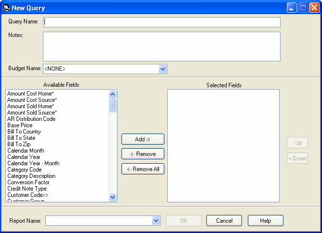 Image of New Query screen.
