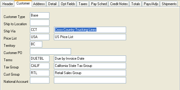 Image of Customer Detail tab.