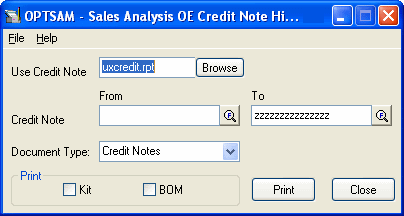 Image of Credit Note History screen.