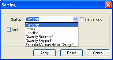 Image of Sorting screen.