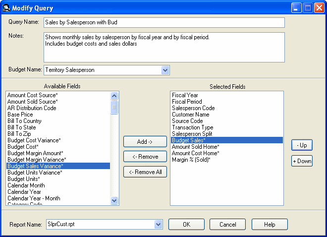 Image of Modify Query screen.