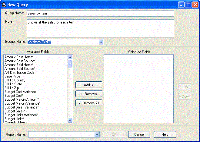 Image of New Query screen.