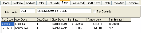 Image of Taxes tab.