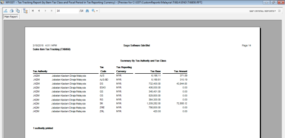 Tax Tracking report