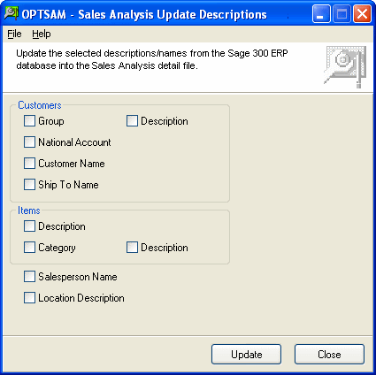 Image of Update Descriptions screen.