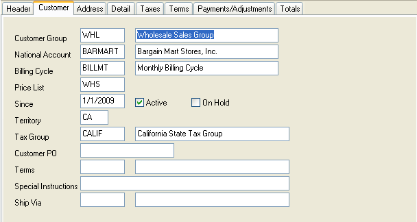 Image of Customer Detail screen.
