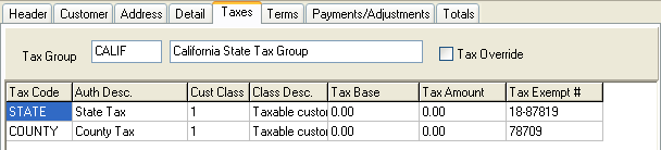 Image of Taxes tab.