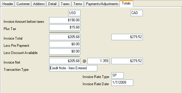 Image of Totals tab.