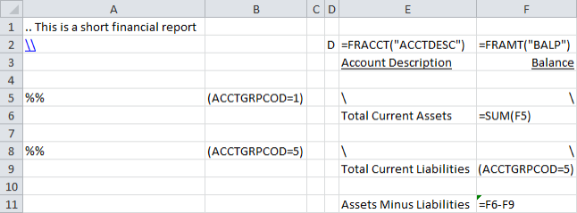 Image showing report specification with five reference rows.