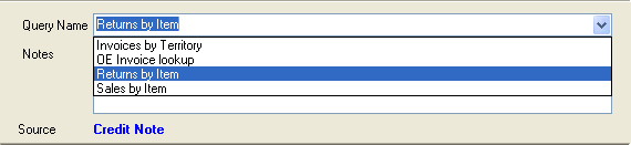 Image of Query Name dropdown list.