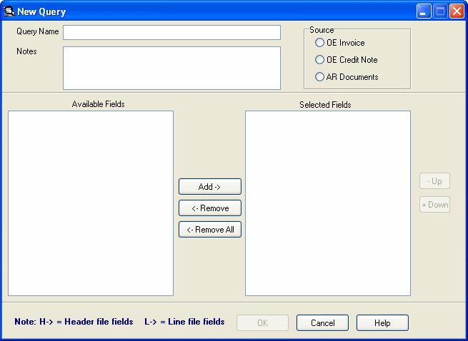 Image of New Query screen.