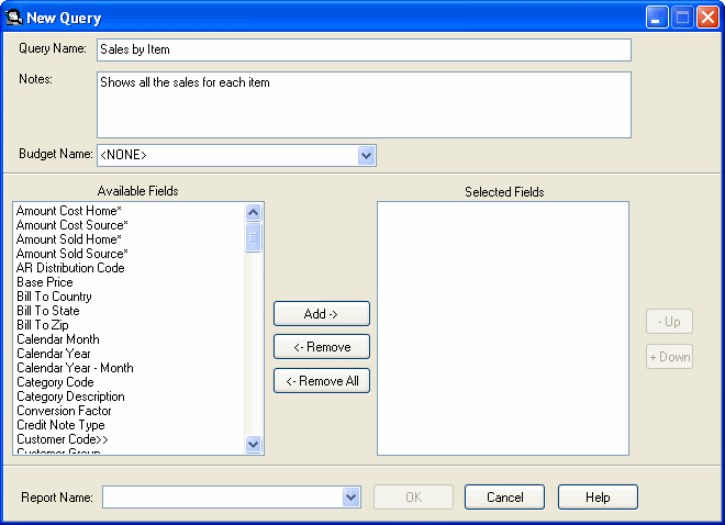 Image of New Query screen.
