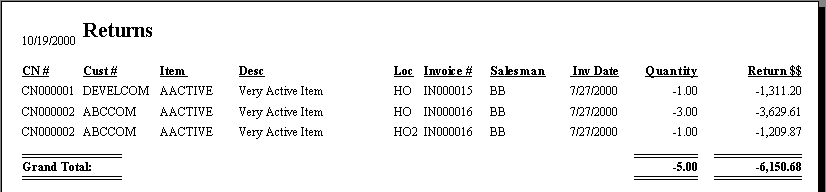 Image of Returns report.