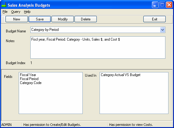 Image of Budgets screen.