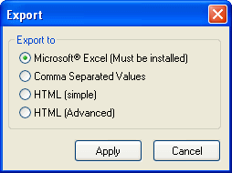 Image of Export screen.