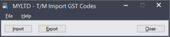 Image of the T/M Import GST Codes screen