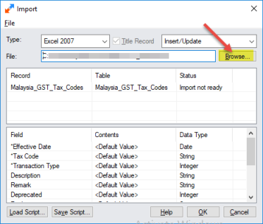 Image of the Import screen