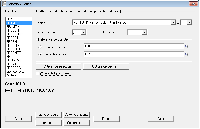 Image de l’écran Fonction Coller RF
